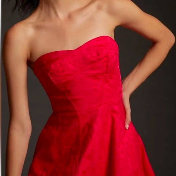 NWT Anthropologie  Jacquard  floral print Strapless Midi Dress - Picture 2 of 16